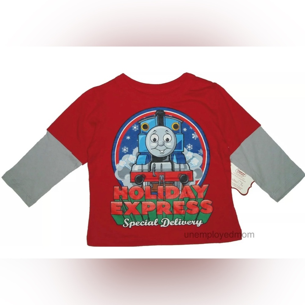 Thomas the Train Holiday Christmas Tee T Shirt Top Boys Children Kids Friends